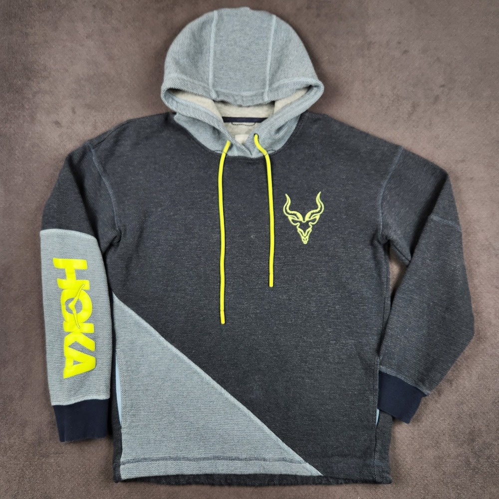 Hoka One One All Day Hoodie Mens XS Small Gray Yellow Colorblock Athletic Unisex
